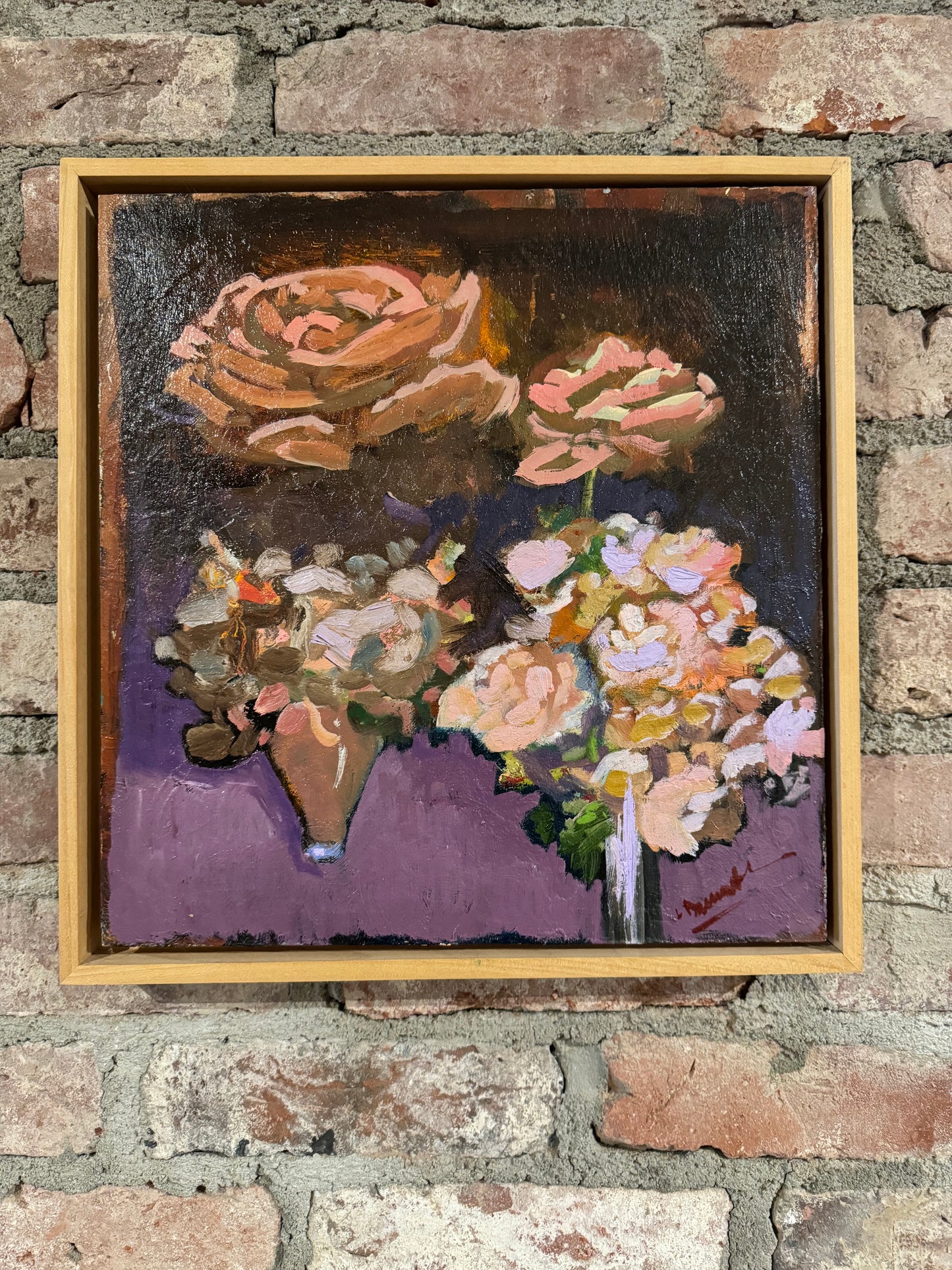 Lilly Woodworth "Rose Study" 13" x 13" Oil Painting