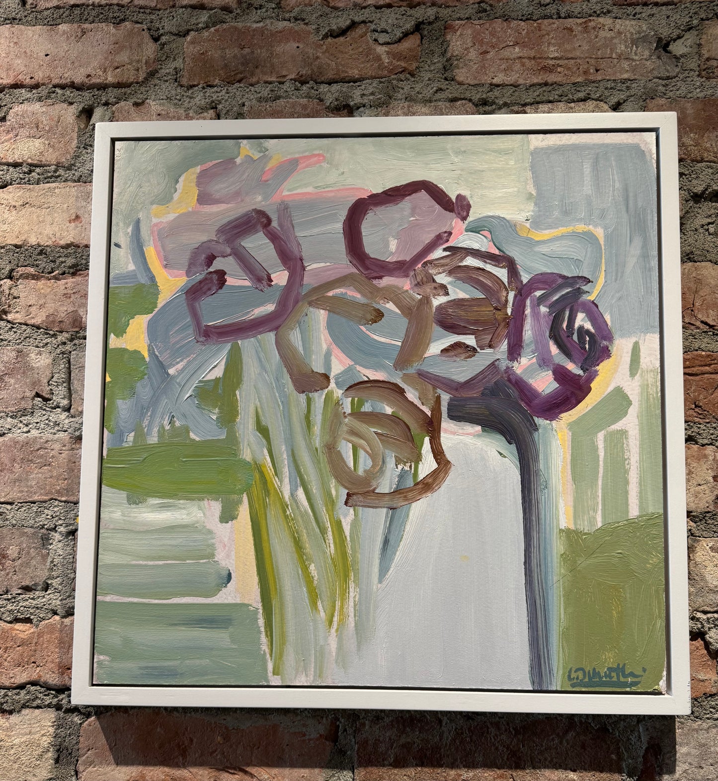 Lilly Woodworth "Abstract Flowers" 17" x 17" Oil Painting