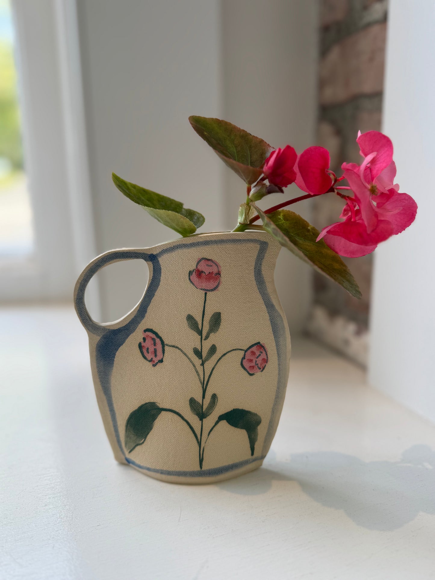 Pink Flower Pitcher Vase