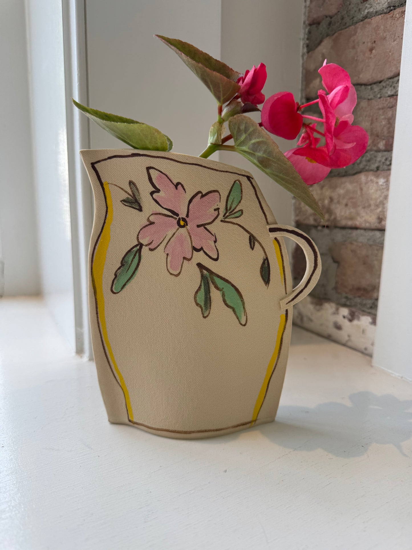 Washy Pink Flower Pitcher Vase