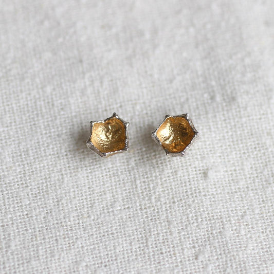 Honeycomb Studs Sterling Silver with 14K Gold interior