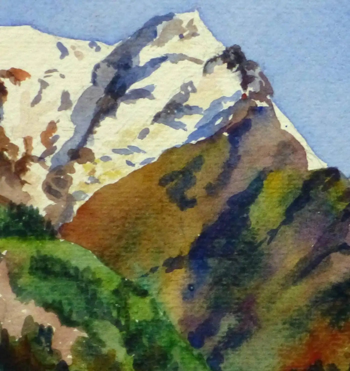 Where the Mountains Meet, Vintage Framed Watercolor