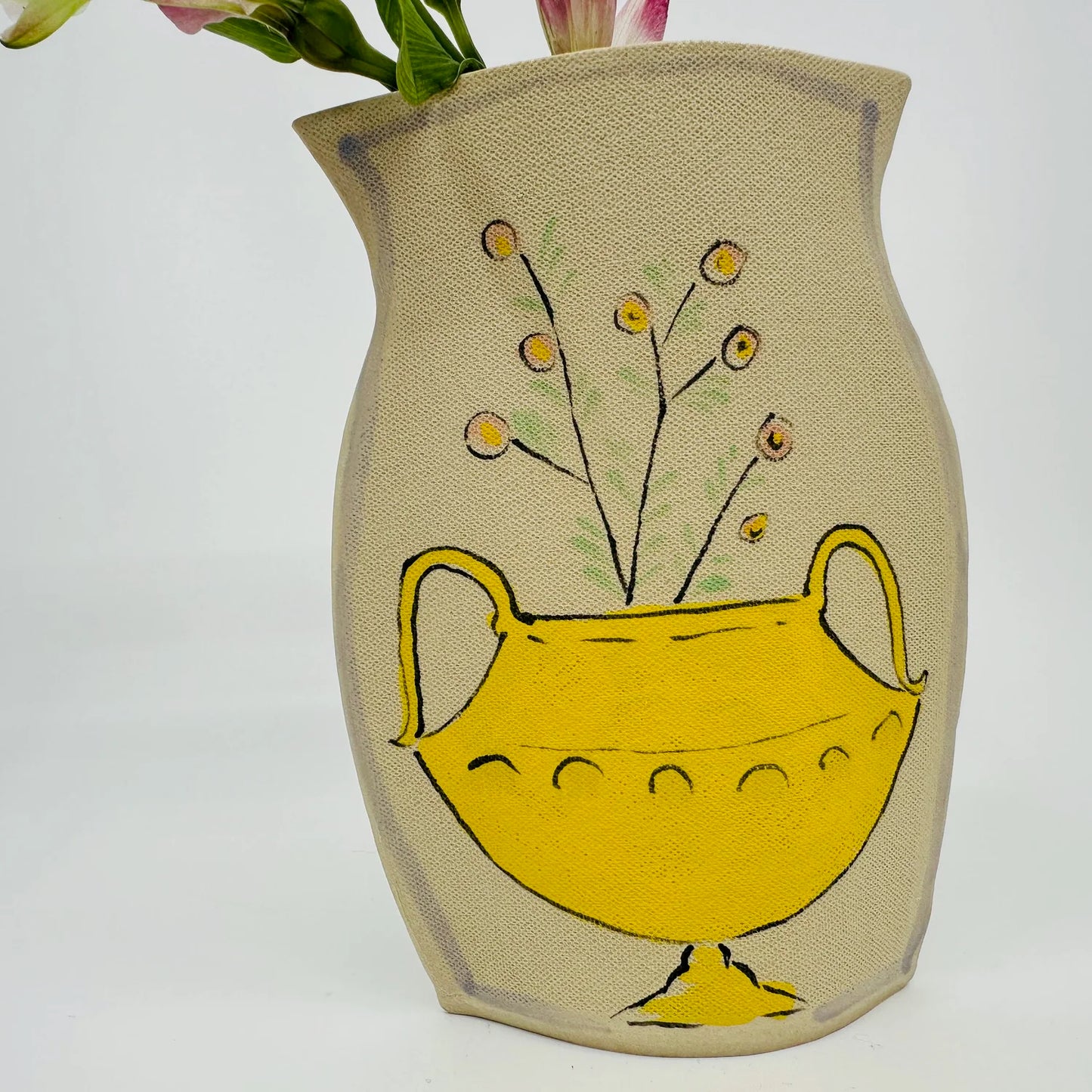 Gold Planter with Donut Flowers Vase