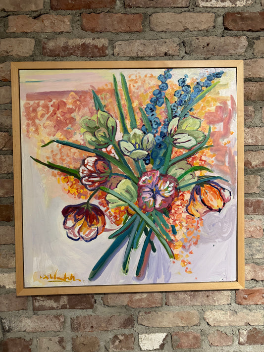 Lilly Woodworth "Bouquet" 24"x 24" Oil Painting