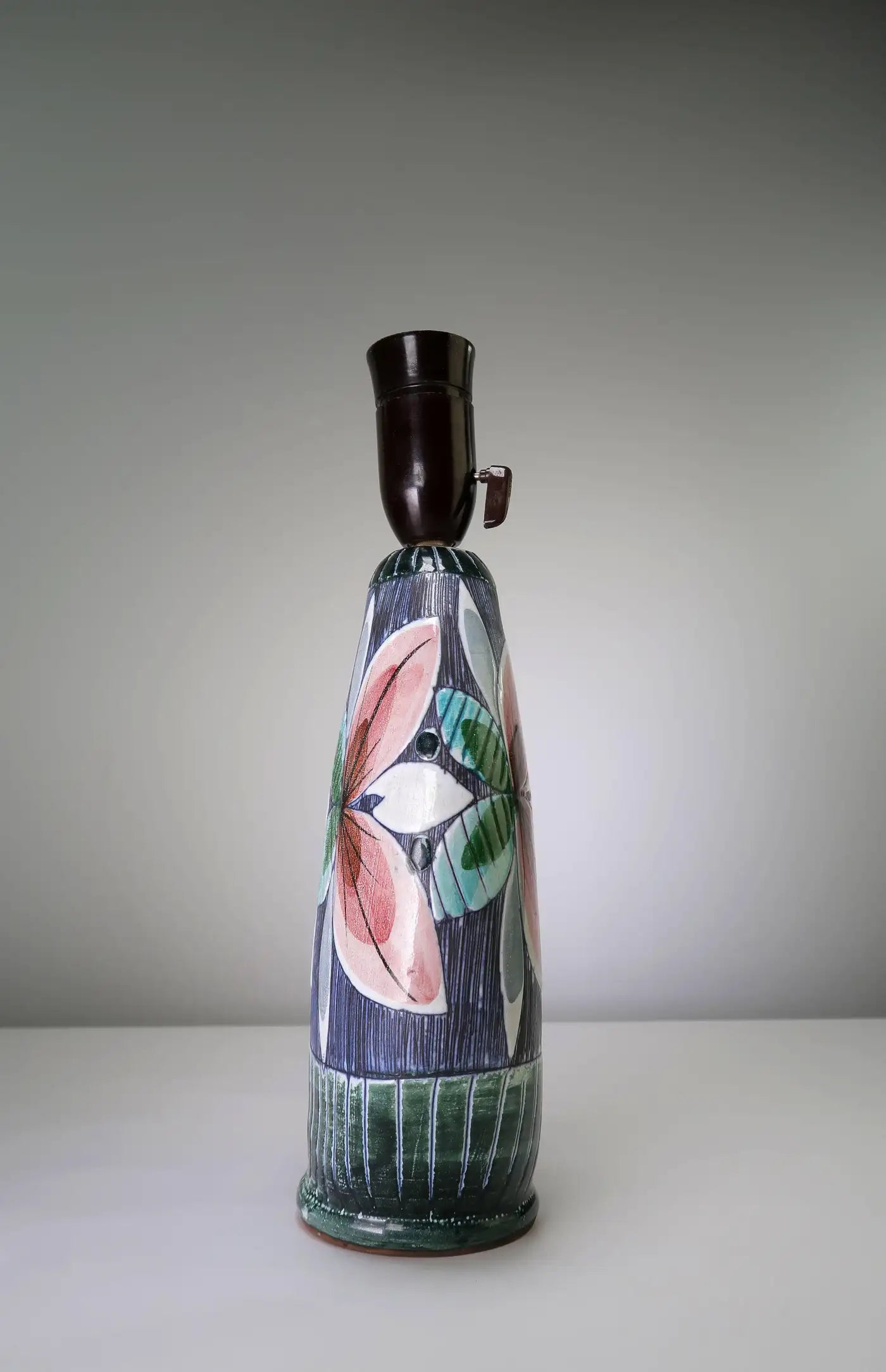 Swedish Floral Ceramic Table Lamp, 1950s