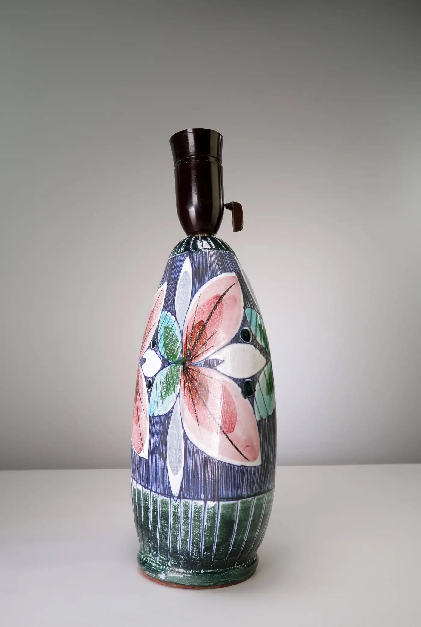 Swedish Floral Ceramic Table Lamp, 1950s