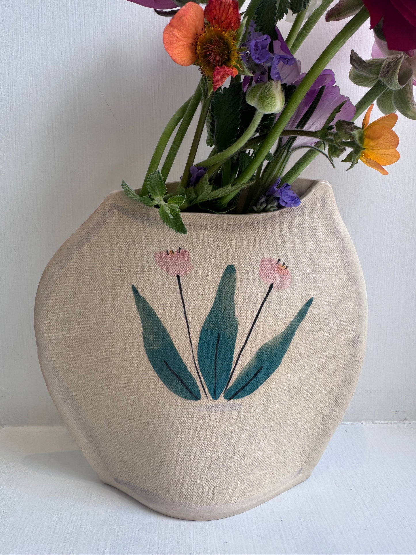 Two Pink Flowers Vase
