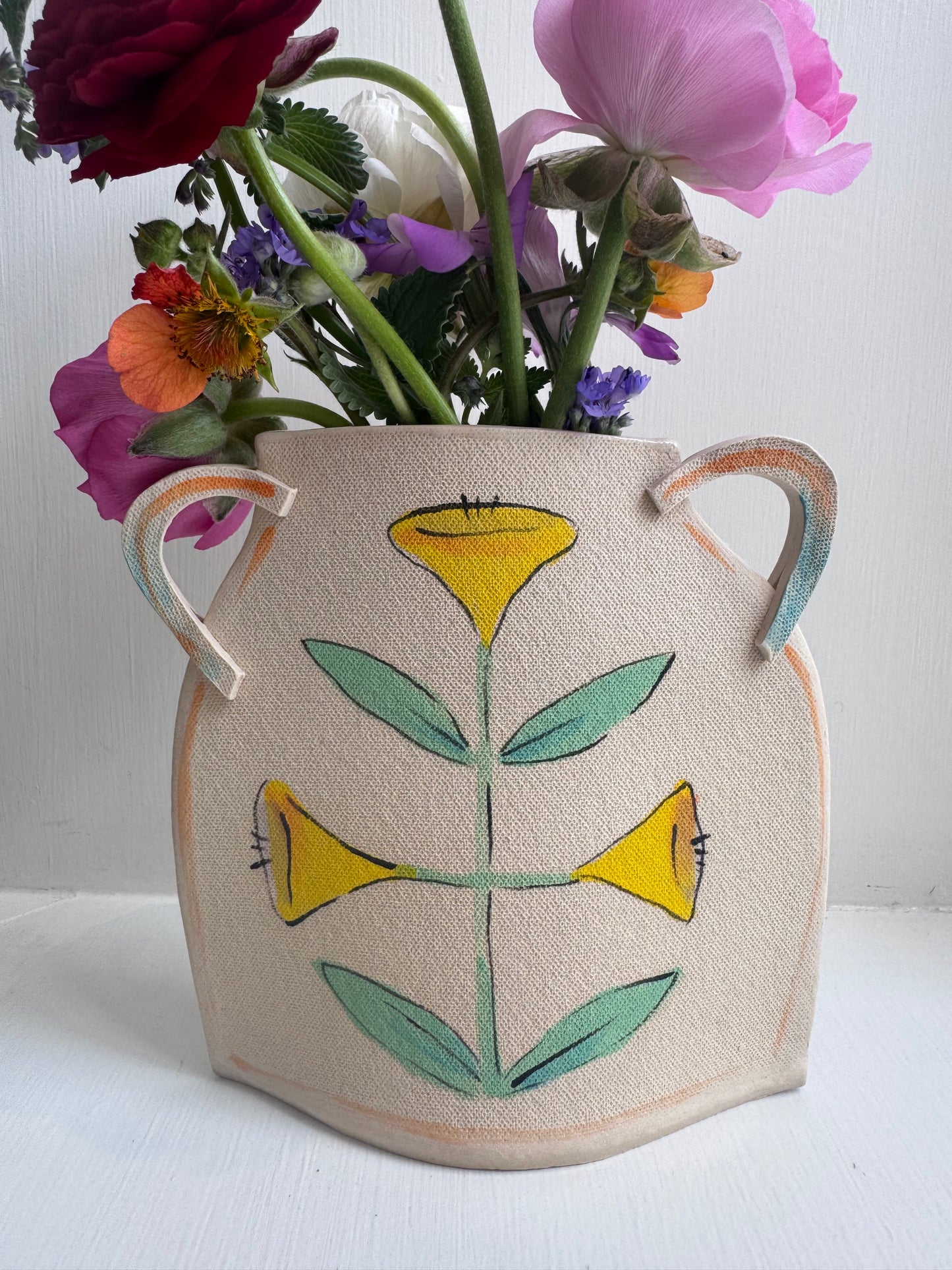 Three Trumpet Flowers Vase
