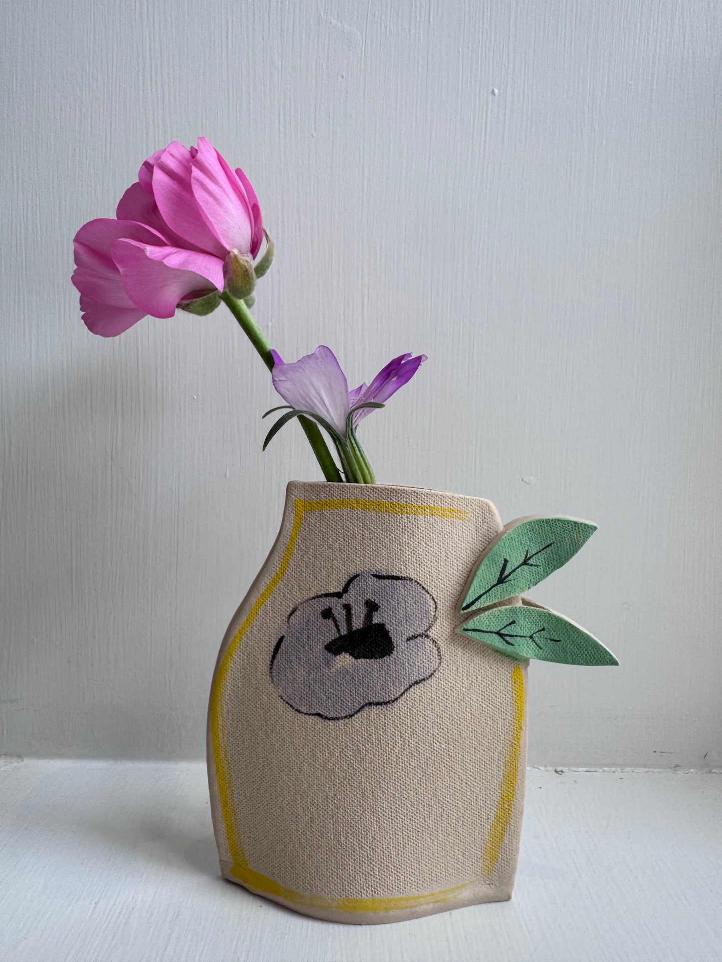 Flowers with Green Leaves Vase