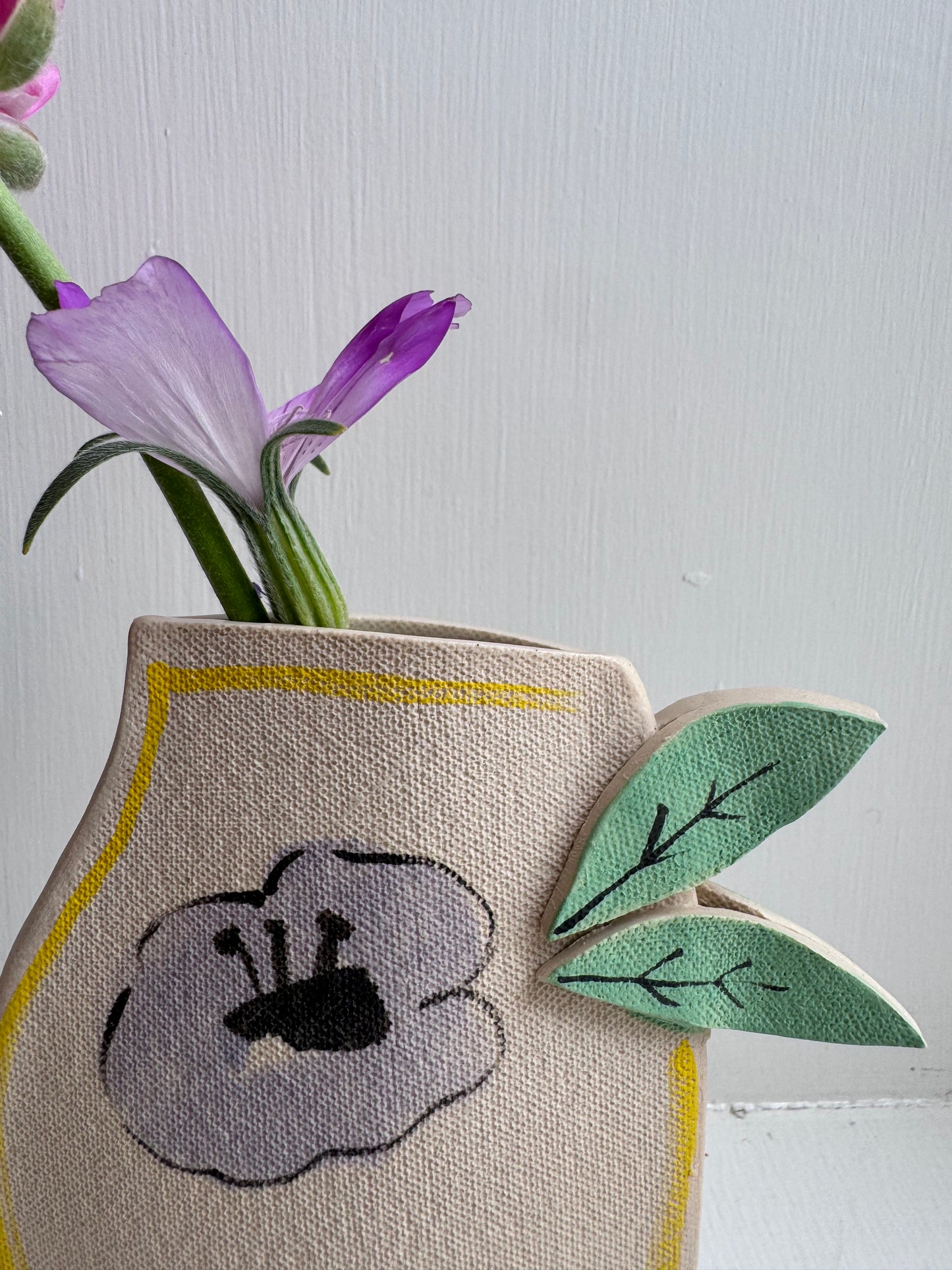 Flowers with Green Leaves Vase