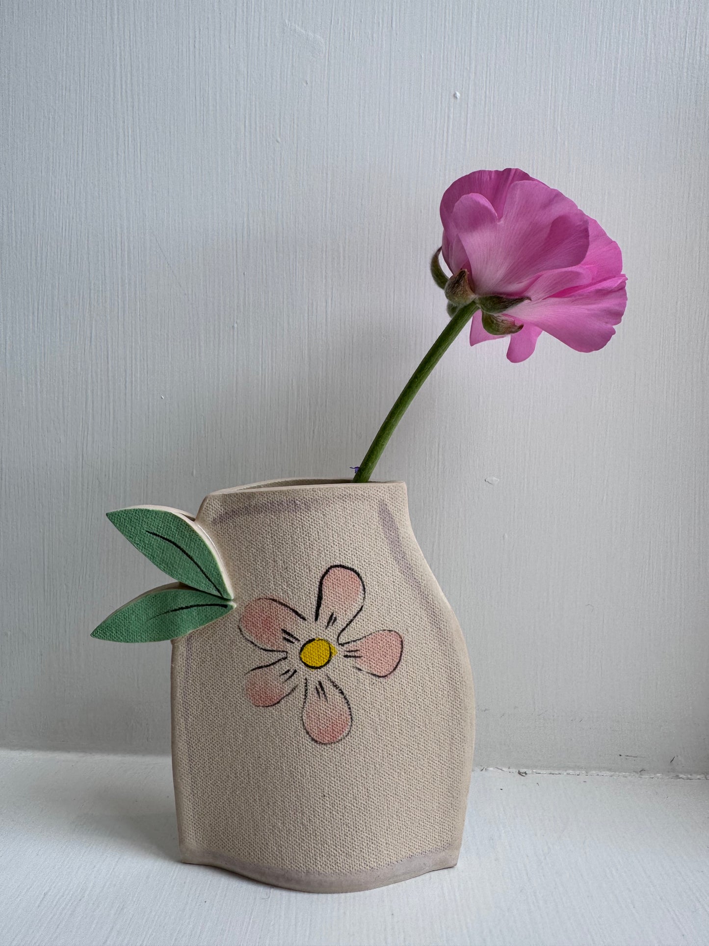 Flowers with Green Leaves Vase