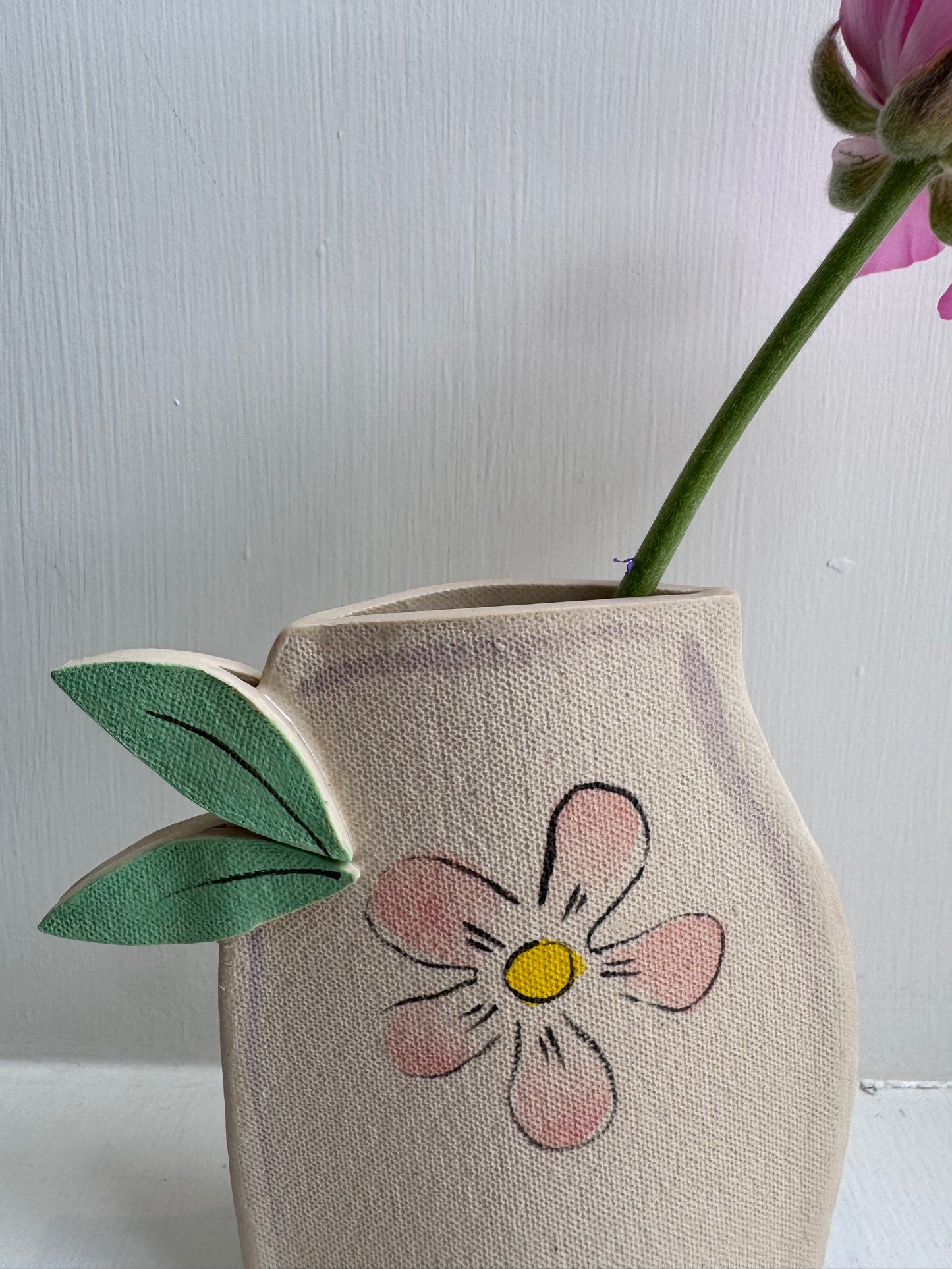 Flowers with Green Leaves Vase