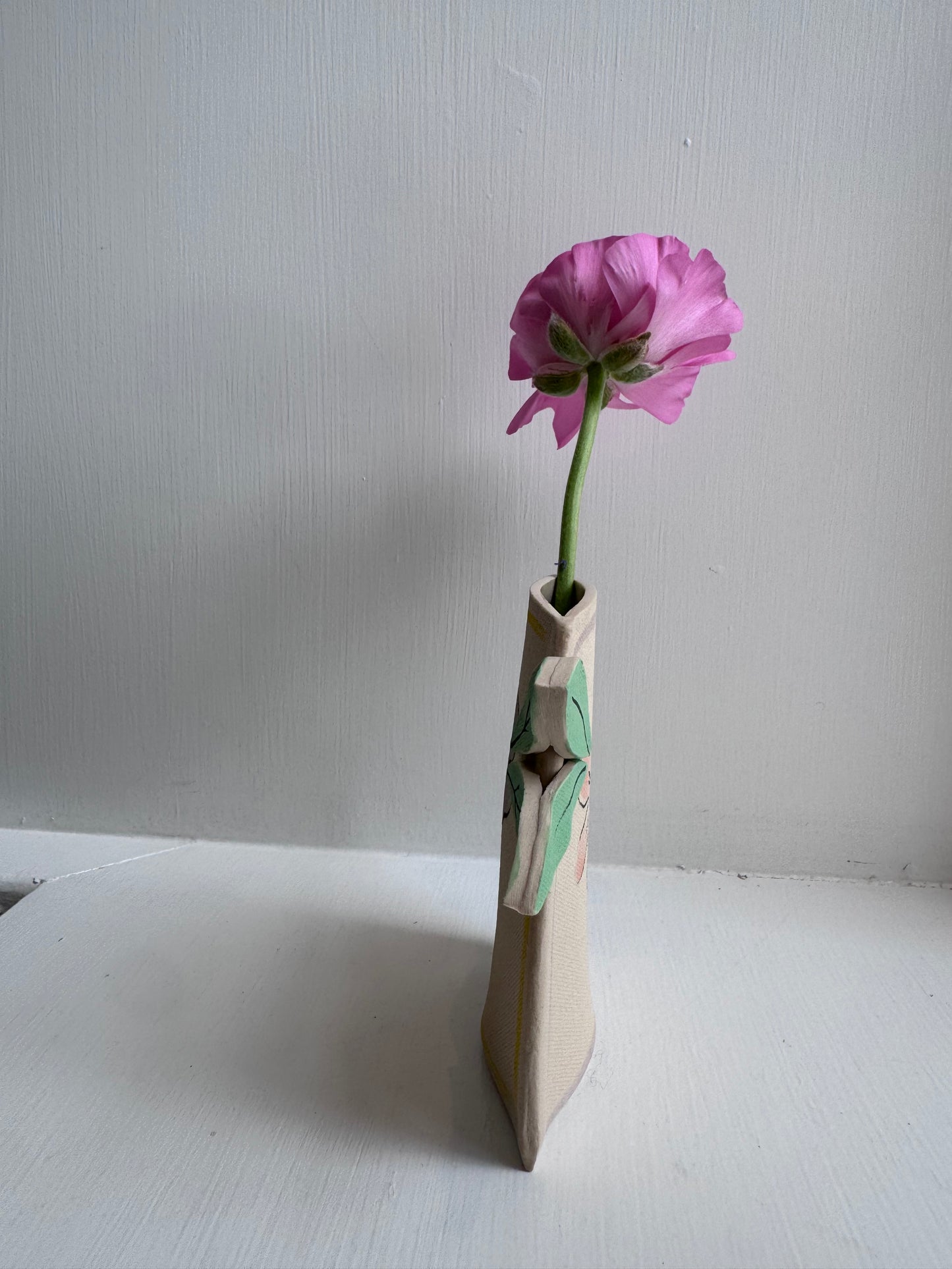 Flowers with Green Leaves Vase