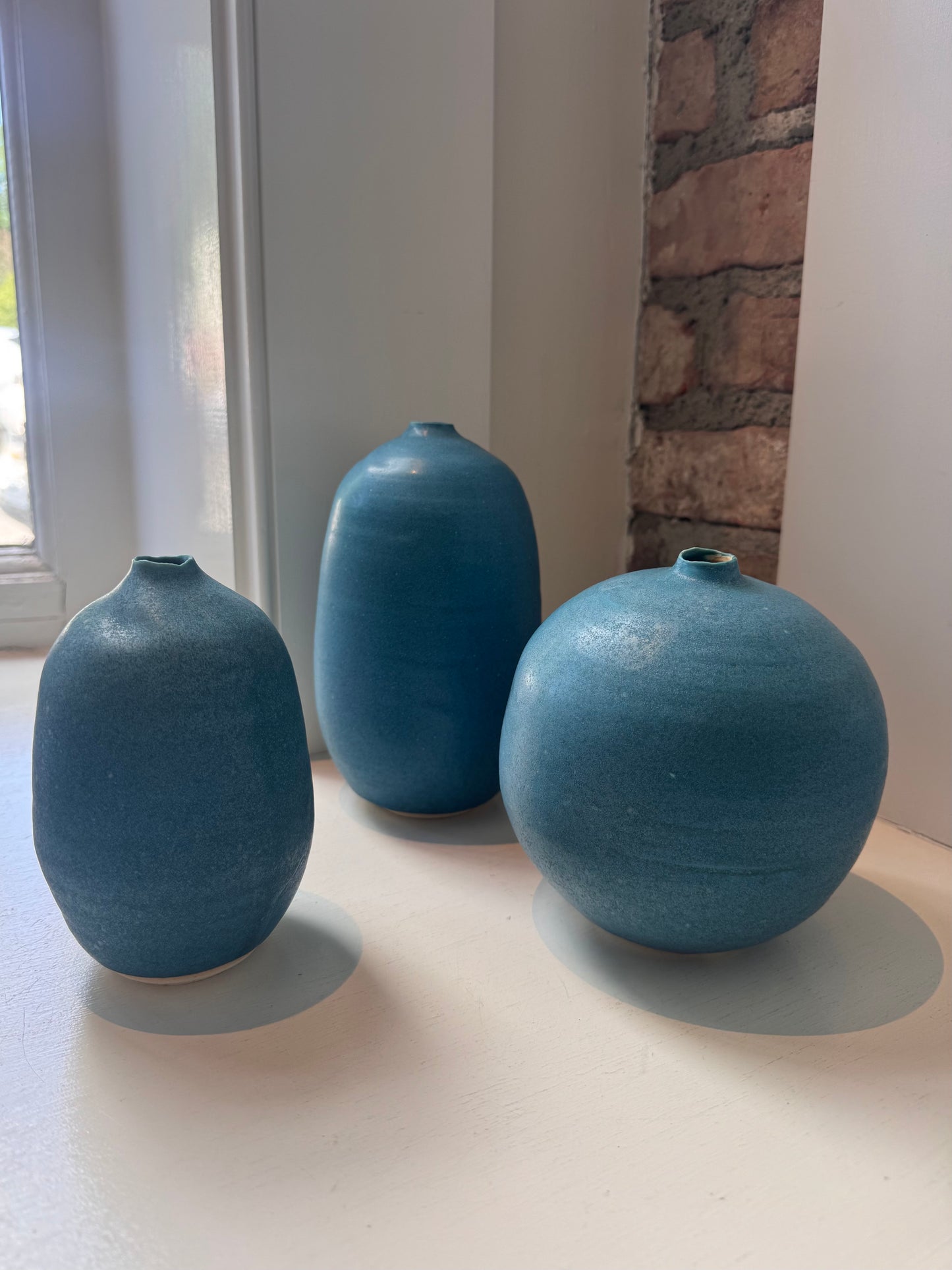 Stoneware Vases Sea Glass Colors - Teal