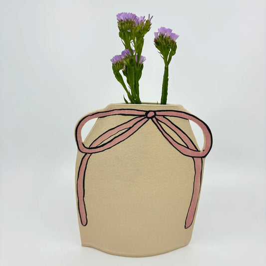 Pink and Lavender Double Handled Bow Vase