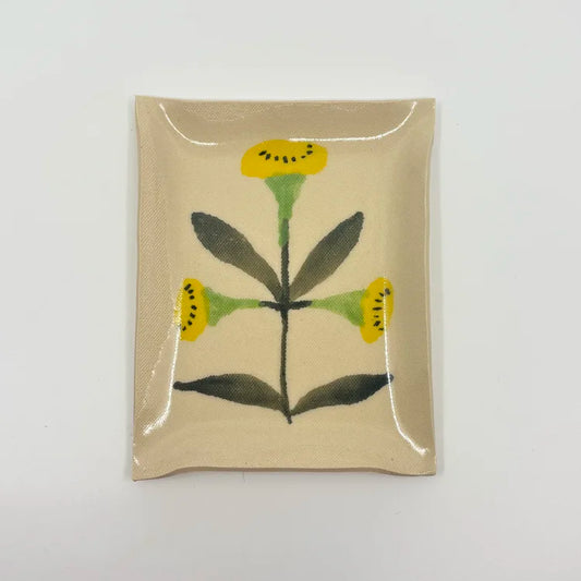 Trio of Yellow Trumpet Flowers Jewelry Tray