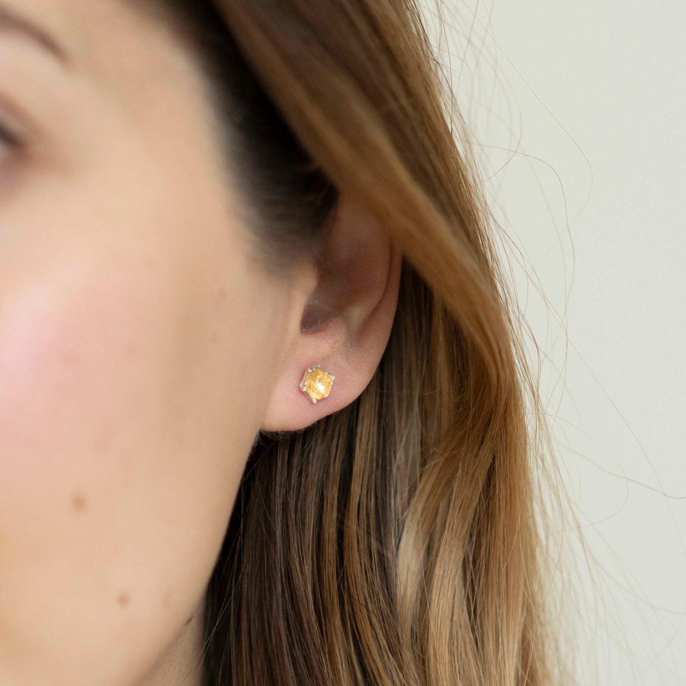 Honeycomb Studs Sterling Silver with 14k Yellow Gold interior