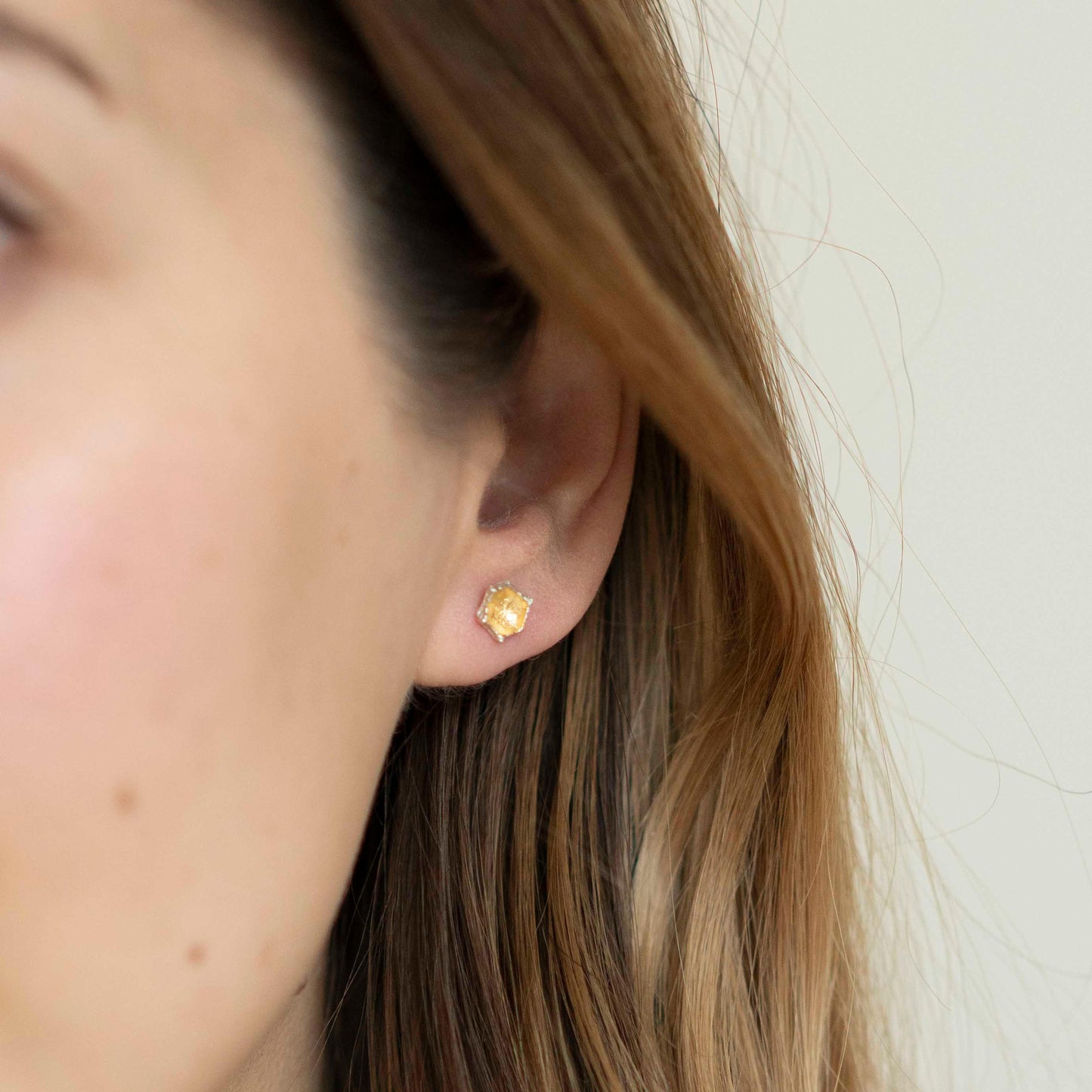 Honeycomb Studs Sterling Silver with 14K Gold interior