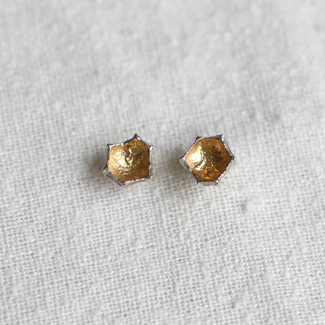 Honeycomb Studs Sterling Silver with 14k Yellow Gold interior